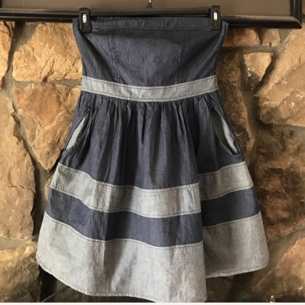 Monteau Strapless Denim Colorblock Dress in Dark and Light Blue